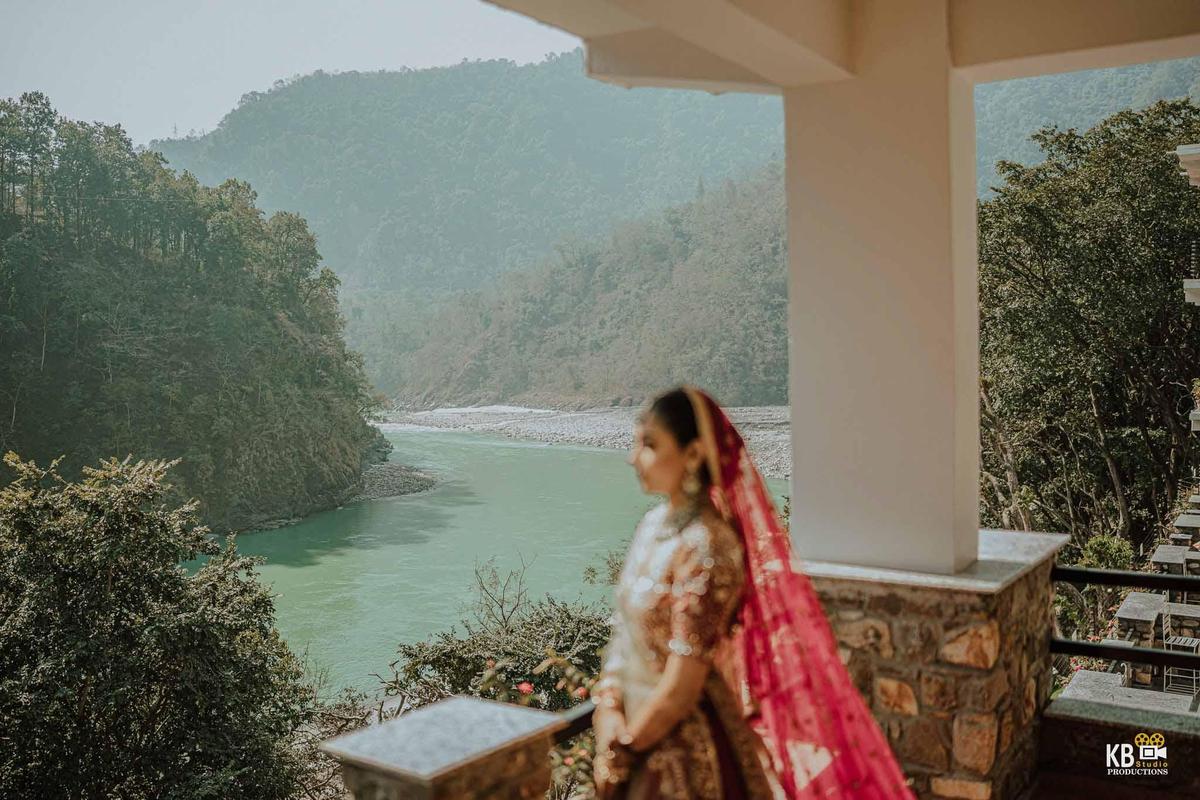 Indian bride solo portrait with wedding lehenga by KB Studio productions