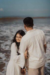 Romantic Indian couple photoshoot at the beach during sunset by KB Studio Productions