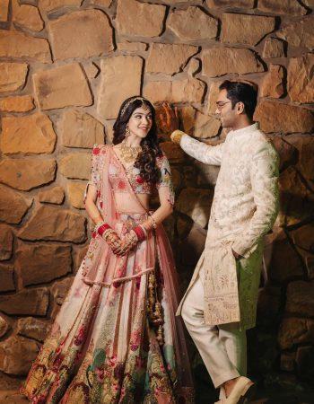 Indian bride and groom in luxury destination wedding setting, captured by KB Studio Productions in cinematic style