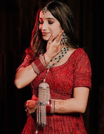 Close-up of bridal makeup and jewelry during shoot