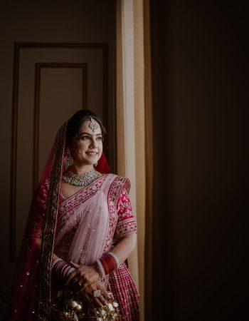Bridal portrait during pre wedding shoot in Mussoorie by KB Studio Productions, captured with cinematic lighting and editorial styling
