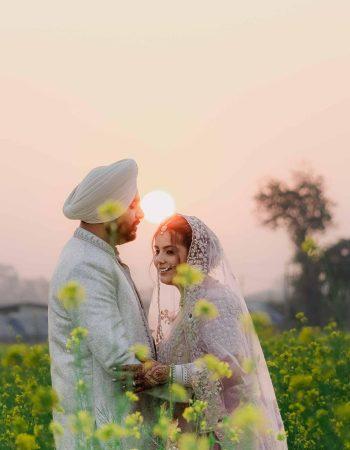 cinematic pre wedding photography in Delhi North India by KB Studio productions Romantic couple in mustard field at sunset