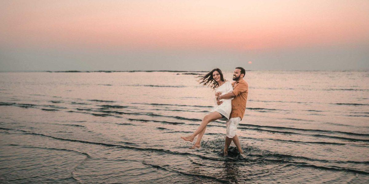 Romantic couple photoshoot at beachside pre wedding photography in Goa by KB Studio – cinematic photography and videography