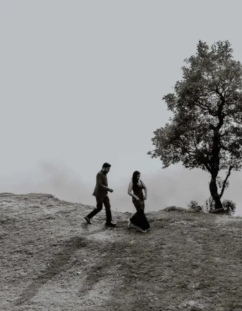 Romantic mountain hill pre wedding photoshoot by professional photographer