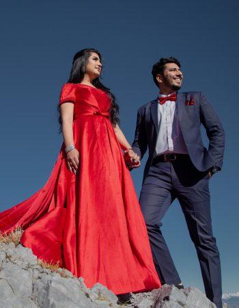 Couple posing at Cyber Hub during a pre wedding shoot in Gurugram, framed by modern architecture and ambient lighting, captured by KB Studio Productions