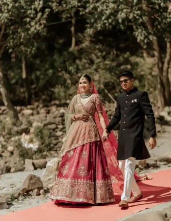 Bride and bride sharing a romantic moment during their couple photoshoot in Indore by KB Studio Productions