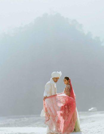 Wedding photographers in Nainital capturing a romantic couple moment at a scenic hilltop venue
